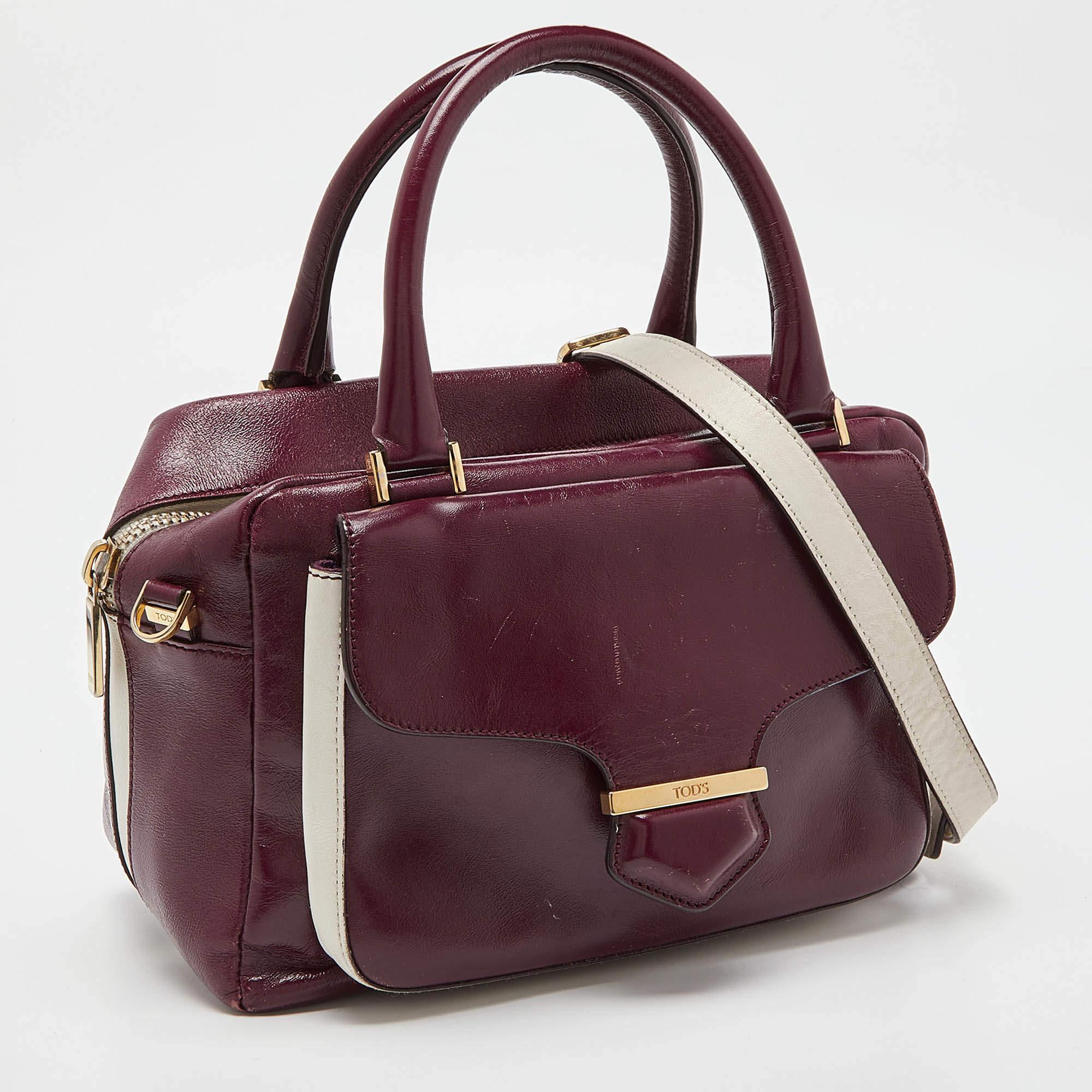 Black Tod's Burgundy Glossy Leather Small Military Bowler Bag