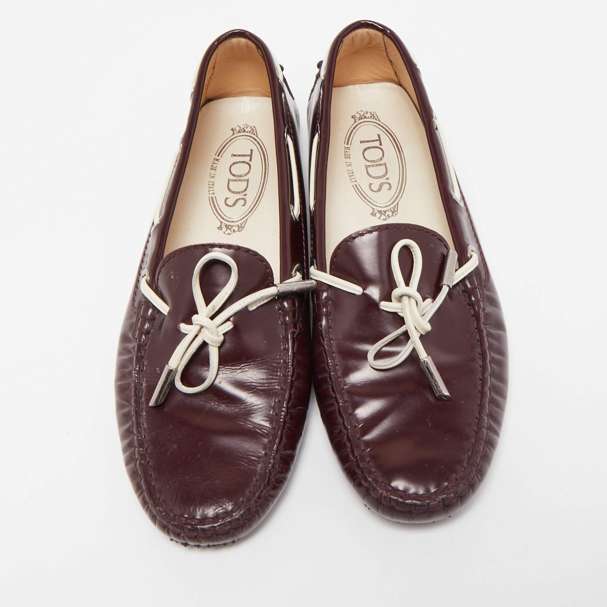 Black Tod's Burgundy Leather Bow Slip On Loafers Size 36.5 For Sale