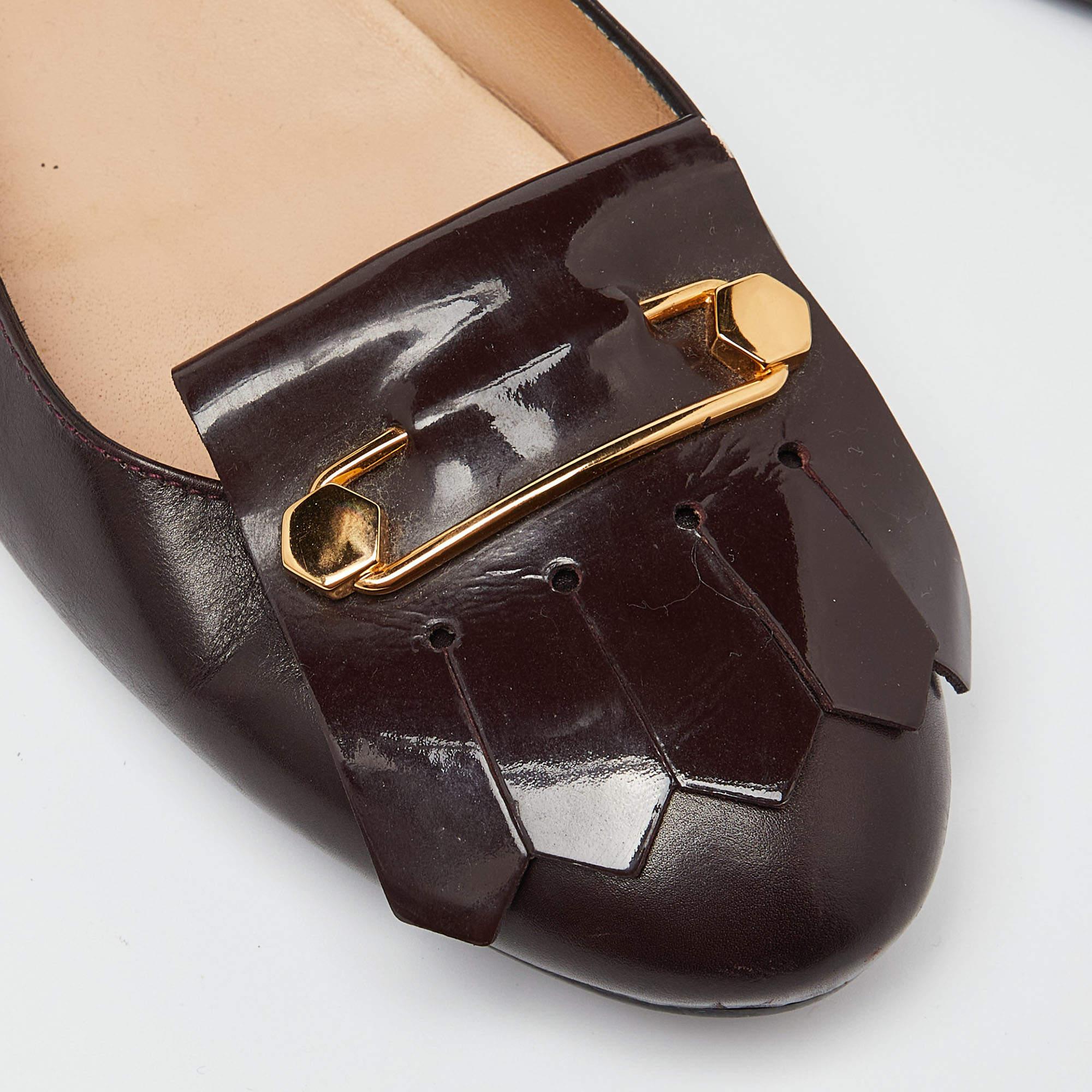 Tod's Burgundy Leather Fringe Detail Ballet Flats Size 38.5 For Sale 2