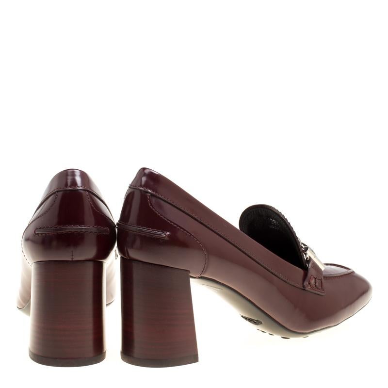 Tod's Burgundy Leather Gomma Maxi Double T Court Loafer Pumps Size 39.5 2