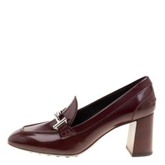 Tod's Burgundy Leather Gomma Maxi Double T Court Loafer Pumps Size 39.5