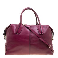 Tod's Burgundy Leather Medium D-Styling Bauletto Top Handle Bag