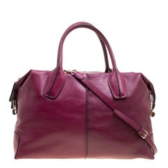 Tod's Burgundy Leder Medium D-Styling Bauletto Top Handle Tasche