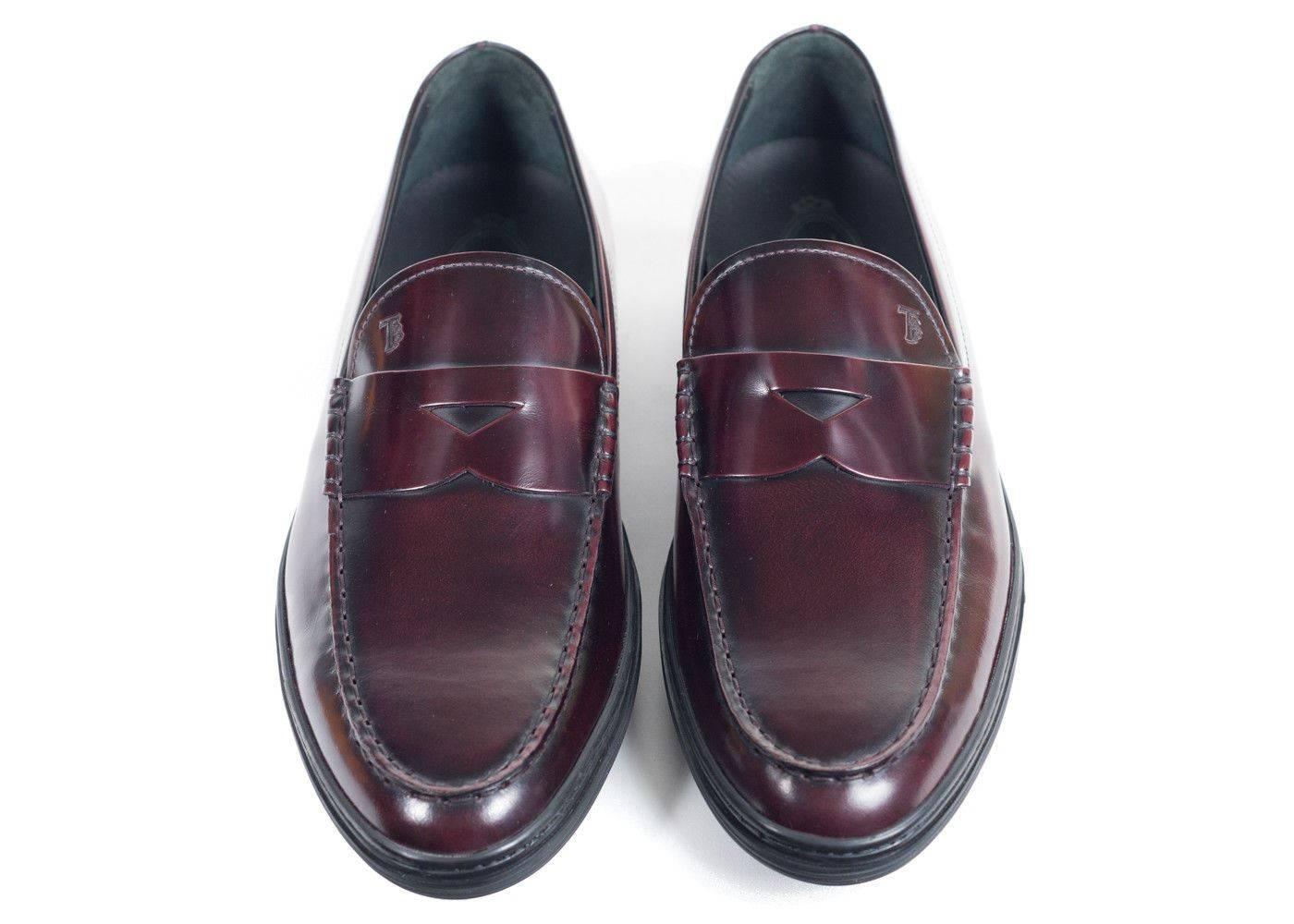 Black TODS Burgundy Leather Peter Penny Loafers Shoes For Sale
