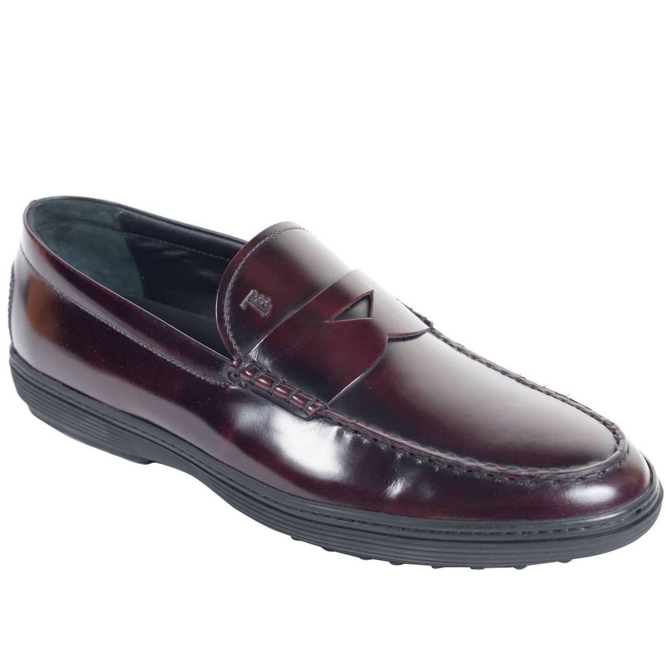TODS Burgundy Leather Peter Penny Loafers Shoes For Sale