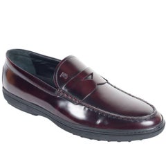 TODS Burgundy Leather Peter Penny Loafers Shoes