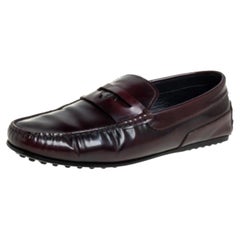 Tods Burgundy Leather Slip On Loafers Size 41