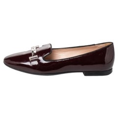 Tod
s Burgundy Patent Leather Double T Smoking Slippers Size 38