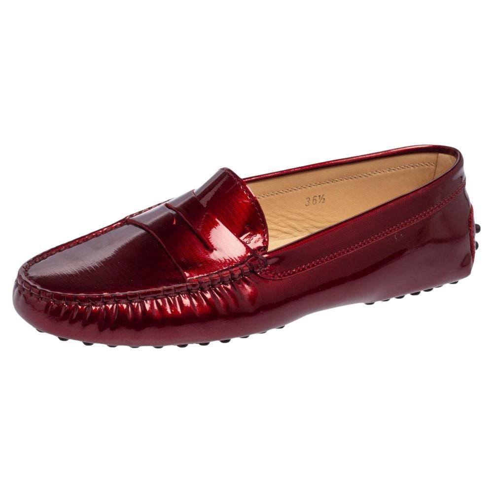 Tod
s Burgundy Patent Leather Penny Loafers Size 36.5