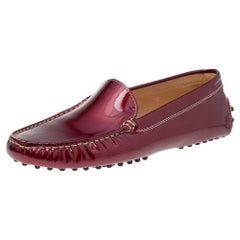 Tod's Burgundy Patent Leather Slip On Loafers Size 38