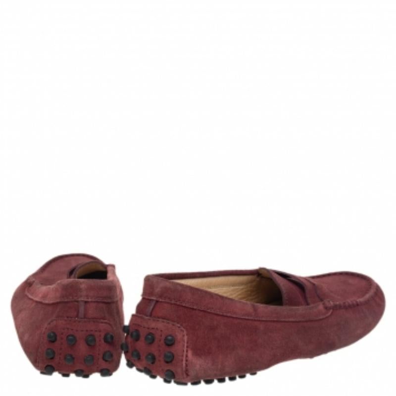 Brown Tod's Burgundy Suede Gommino Slip On Loafers Size 37