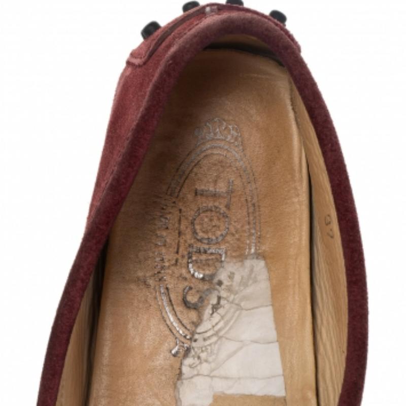 Women's Tod's Burgundy Suede Gommino Slip On Loafers Size 37