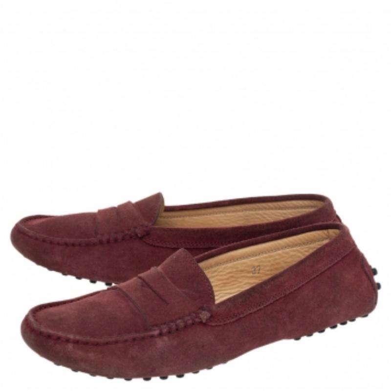Tod's Burgundy Suede Gommino Slip On Loafers Size 37 2