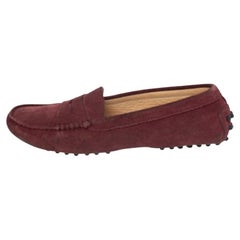 Tod's Burgundy Suede Gommino Slip On Loafers Size 37