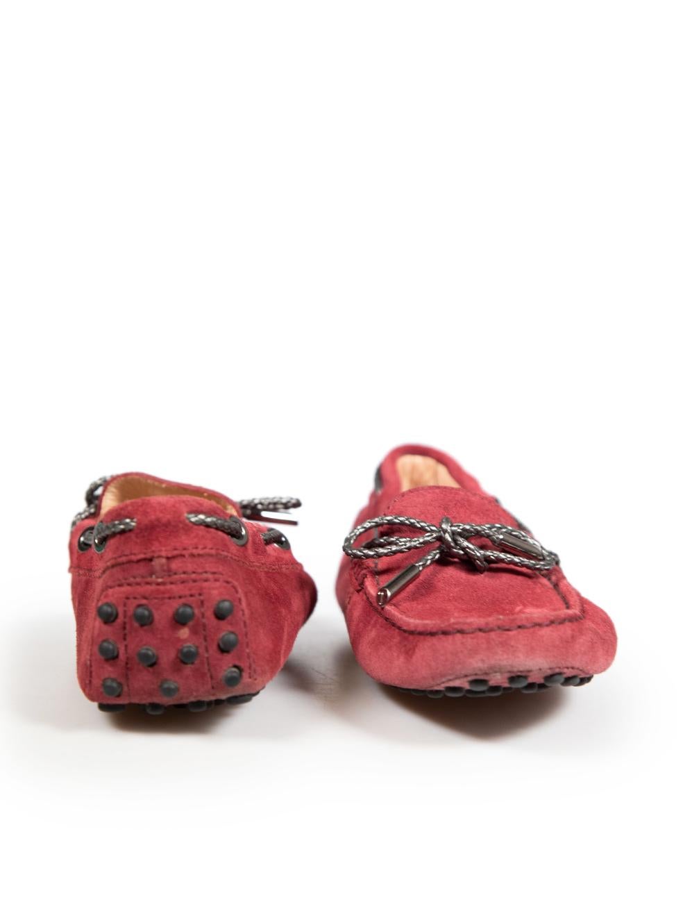 Pink Tod's Burgundy Suede Leather Loafers Size IT 34 For Sale