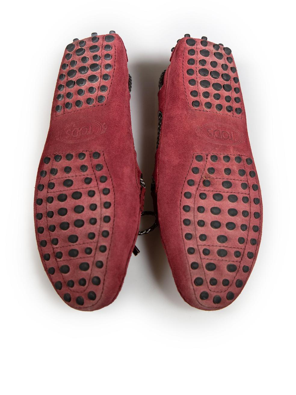 Tod's Burgundy Suede Leather Loafers Size IT 34 In Good Condition For Sale In London, GB