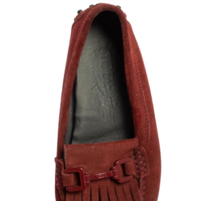 Brown Tod's Burgundy Suede Tassel Slip On Loafers Size 35.5 For Sale