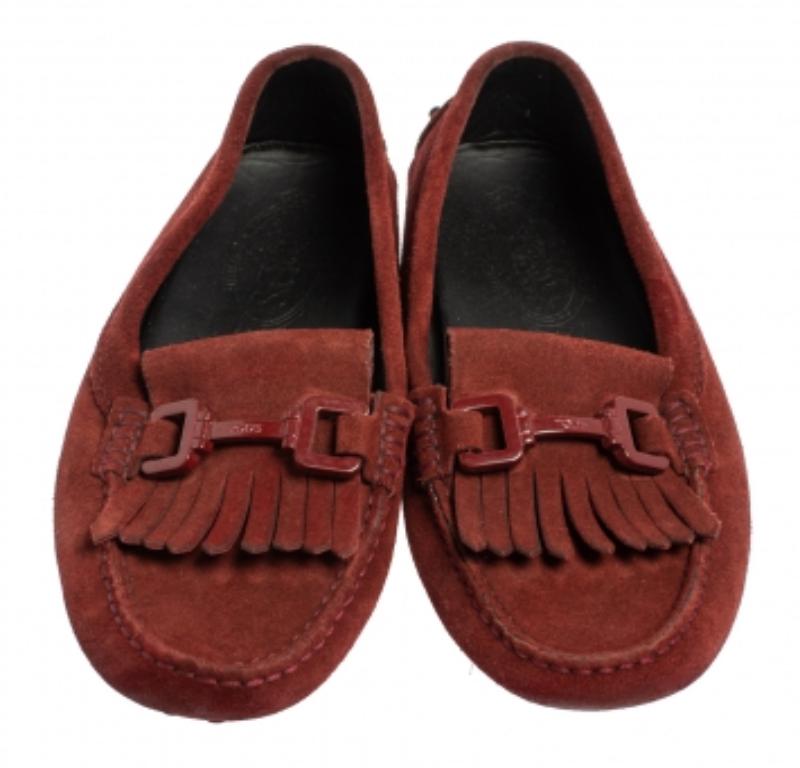 Tod's Burgundy Suede Tassel Slip On Loafers Size 35.5 For Sale 1