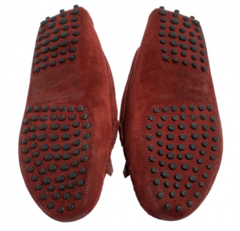 Tod's Burgundy Suede Tassel Slip On Loafers Size 35.5 For Sale 2