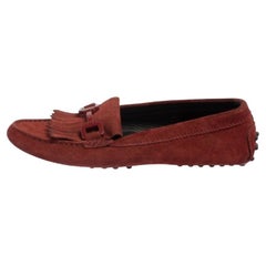 Tod's Burgundy Suede Tassel Slip On Loafers Size 35.5