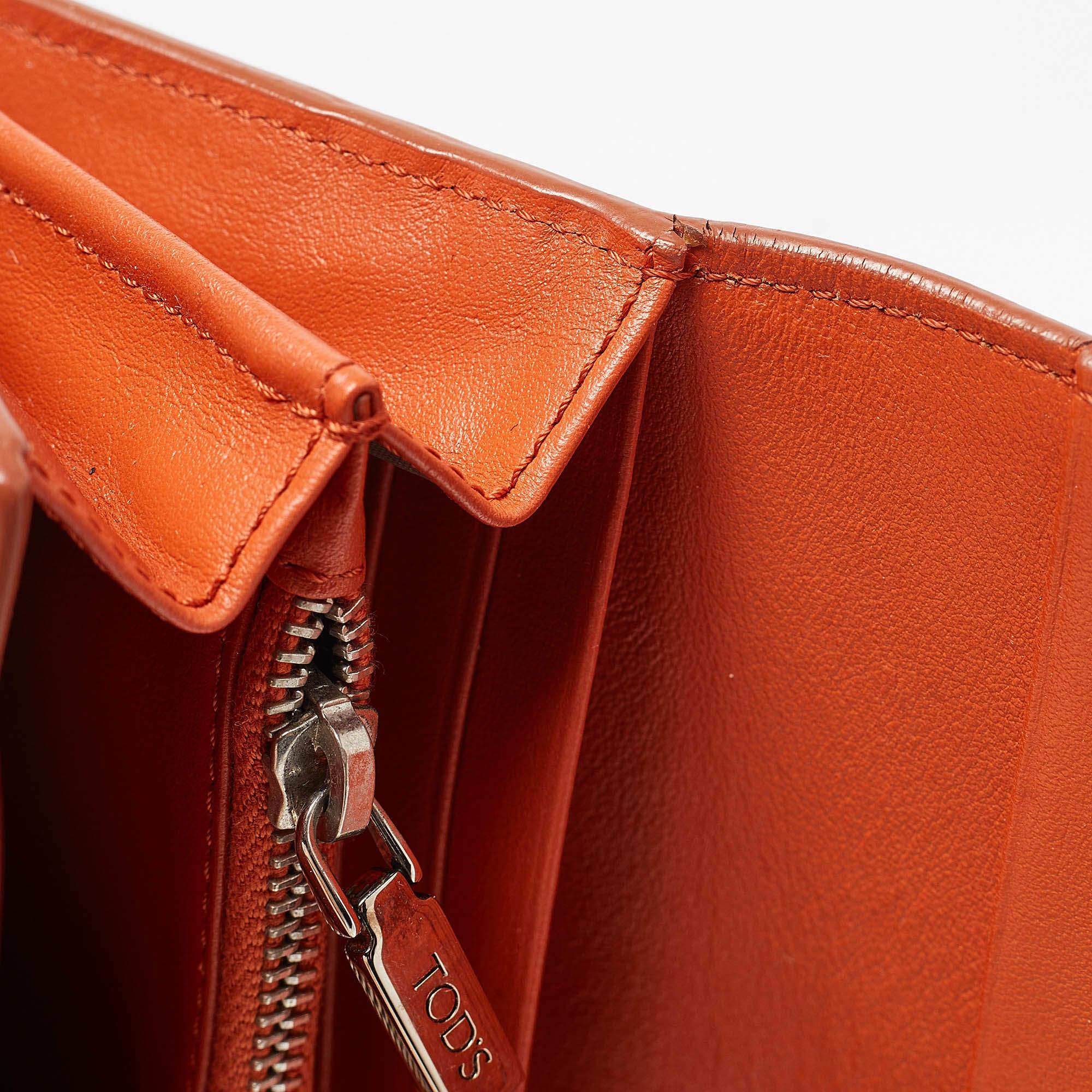 Tod's Burnt Orange Leather Flap Continental Wallet 2