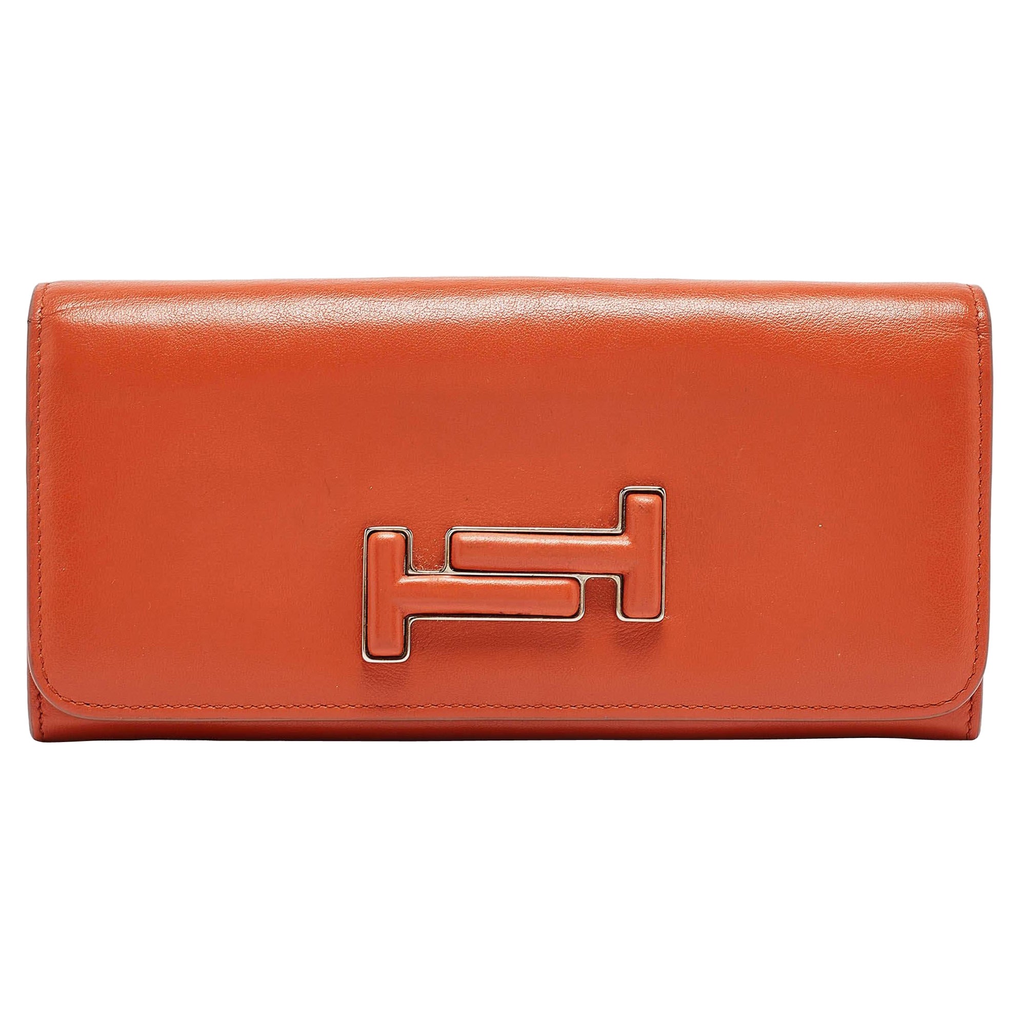 Tod
s Burnt Orange Leather Flap Continental Wallet