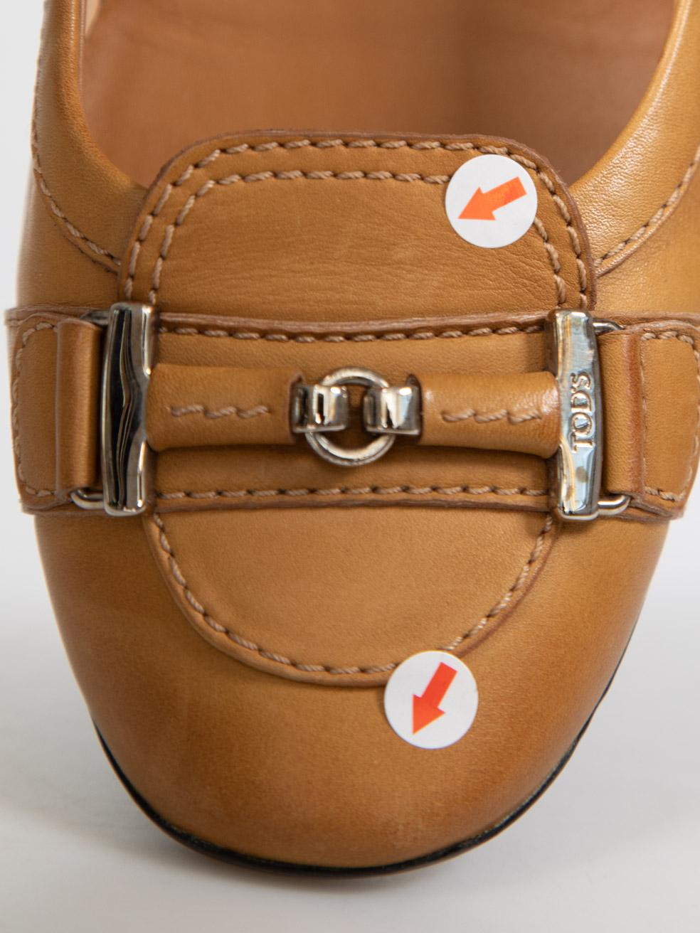 Tod's Camel Leather Kitten Pumps Size IT 37.5 For Sale 3