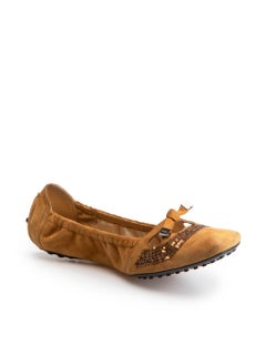 Tod's Camel Suede Embellished Driving Flats Size IT 38.5