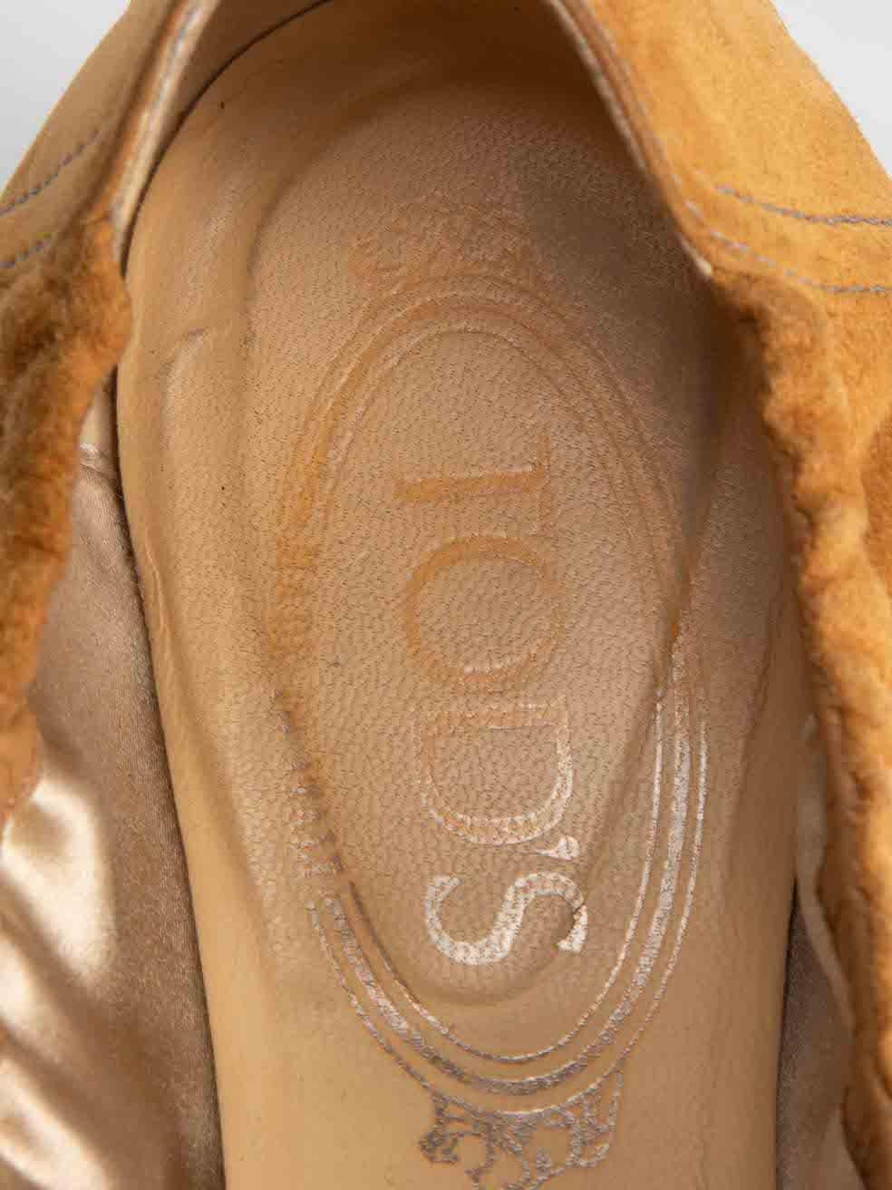 Tod's Camel Suede Embellished Driving Flats Size IT 38.5 For Sale 4