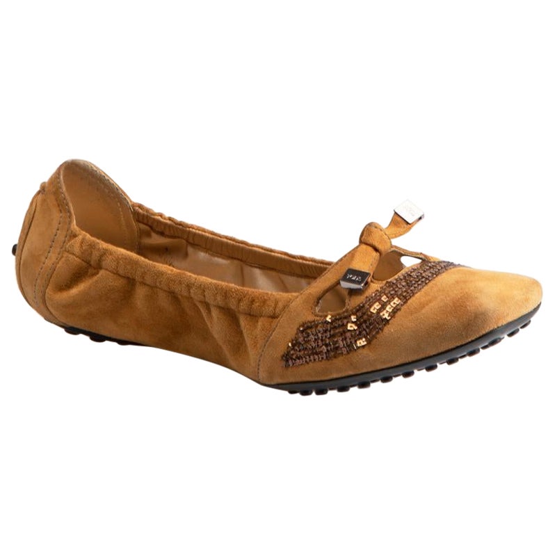 Tod's Chausssures de conduite embellies en daim camel taille IT 38,5