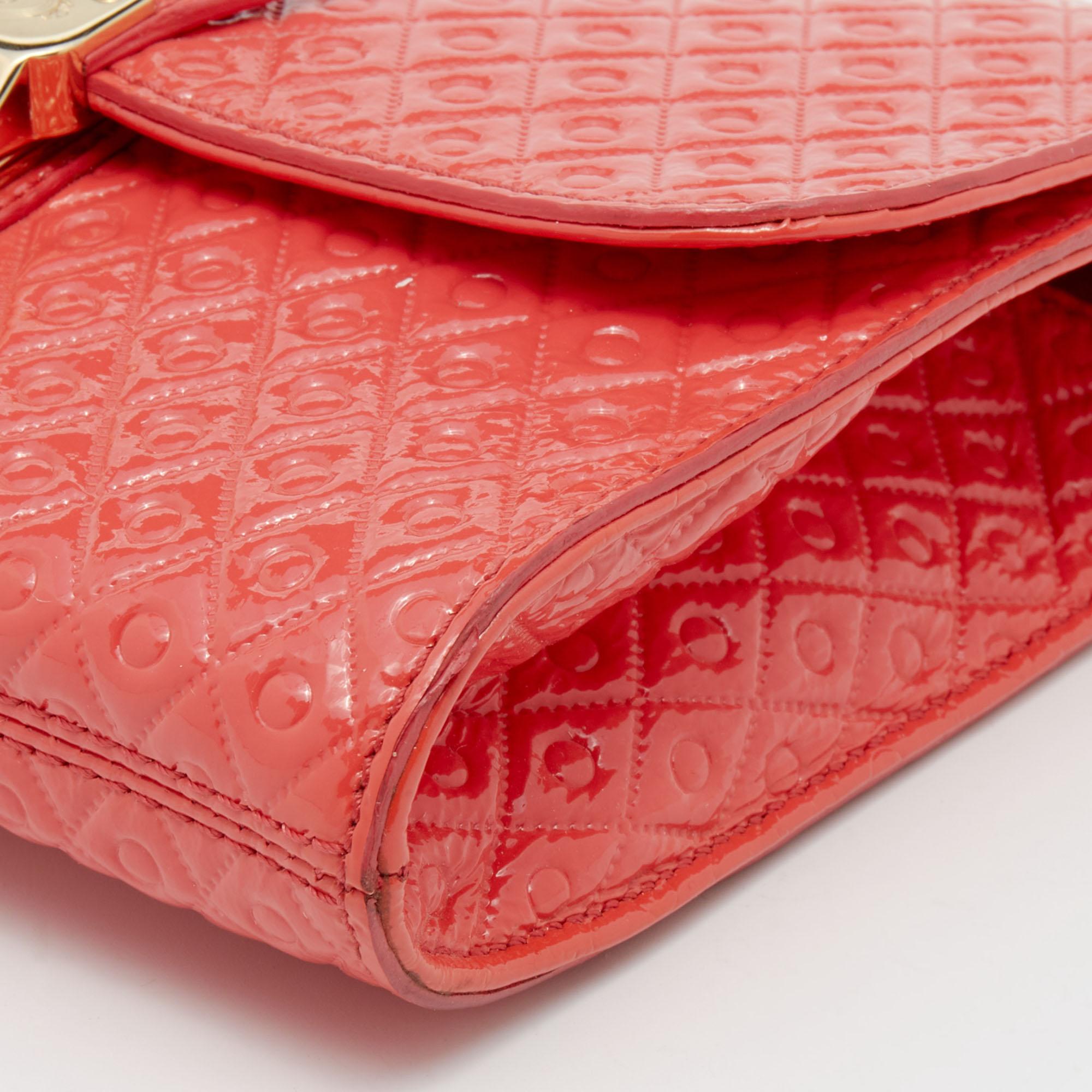 Tod's Coral Orange Signature Embossed Patent Leather Flap Shoulder Bag 6