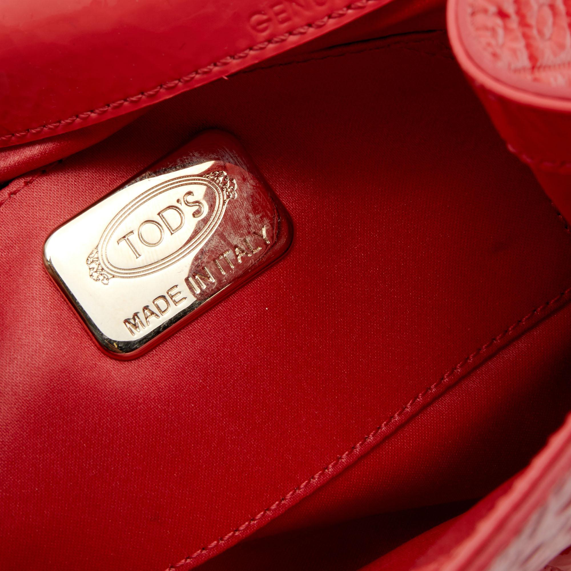 Tod's Coral Orange Signature Embossed Patent Leather Flap Shoulder Bag 3