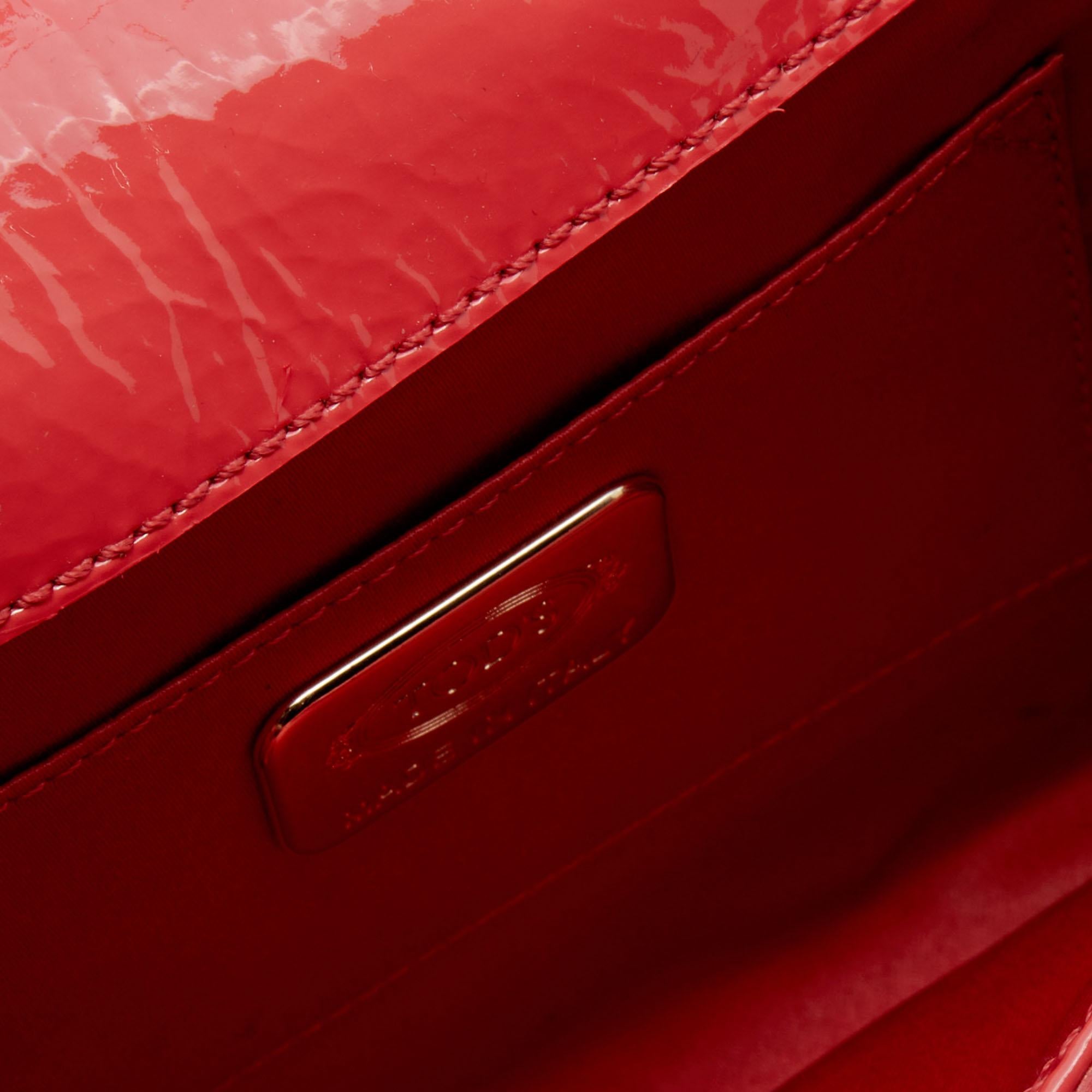 Tod's Coral Orange Signature Embossed Patent Leather Flap Shoulder Bag 4