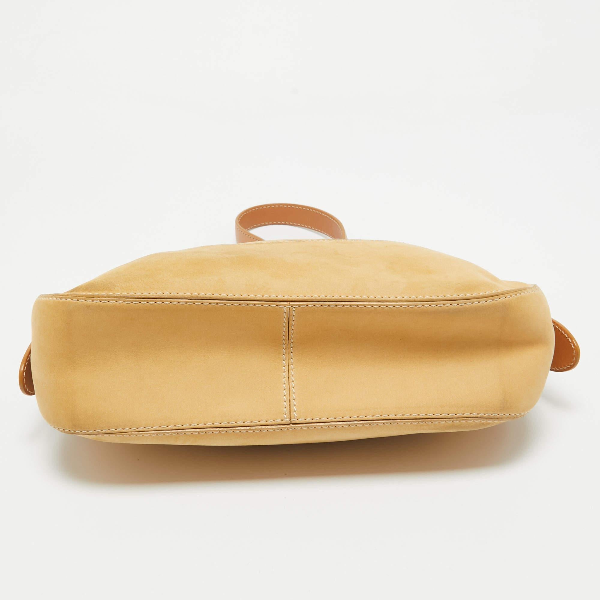 Tod's Tasche mit Drehverschluss aus cremefarbenem/braunem Nubukleder 1