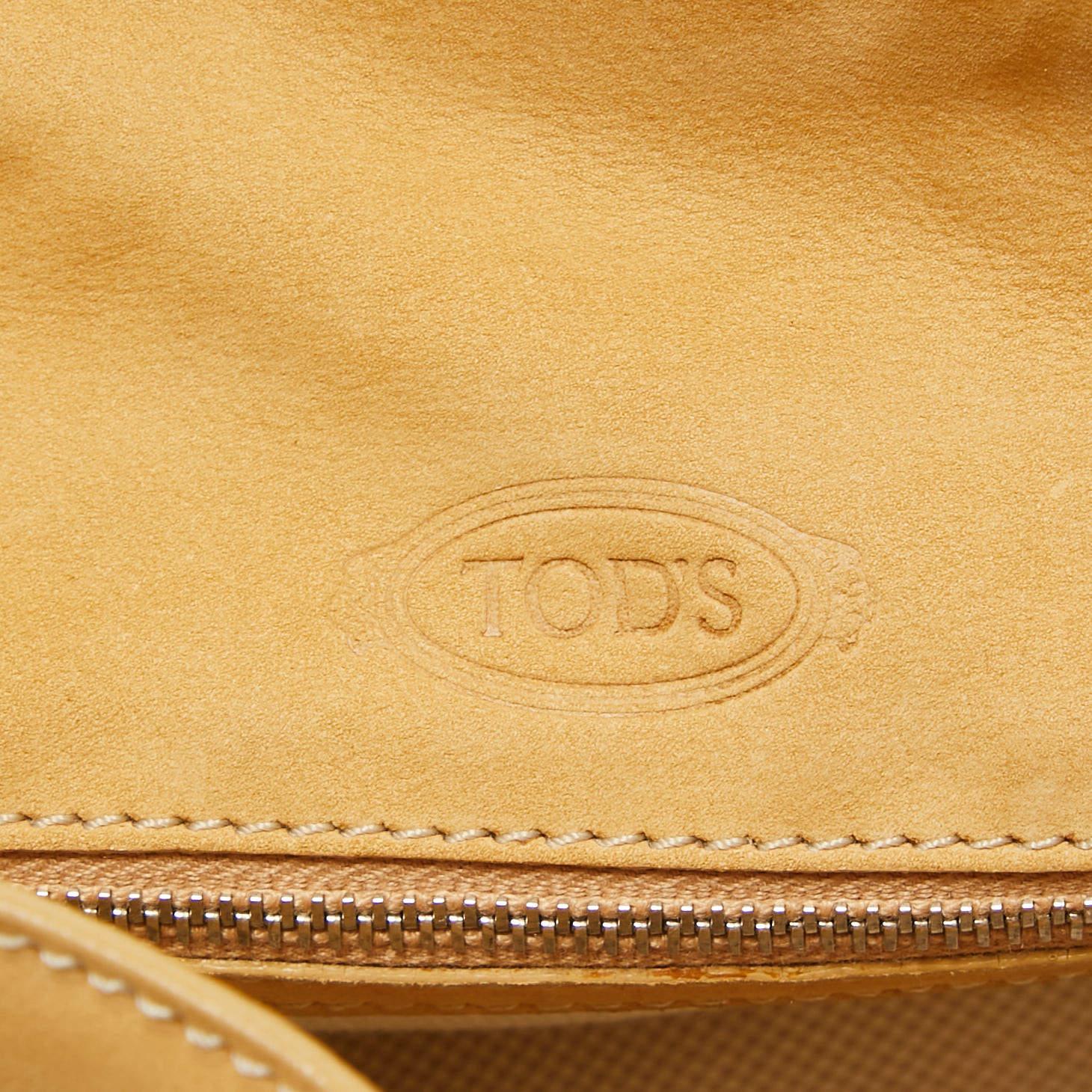 Tod's Tasche mit Drehverschluss aus cremefarbenem/braunem Nubukleder 3