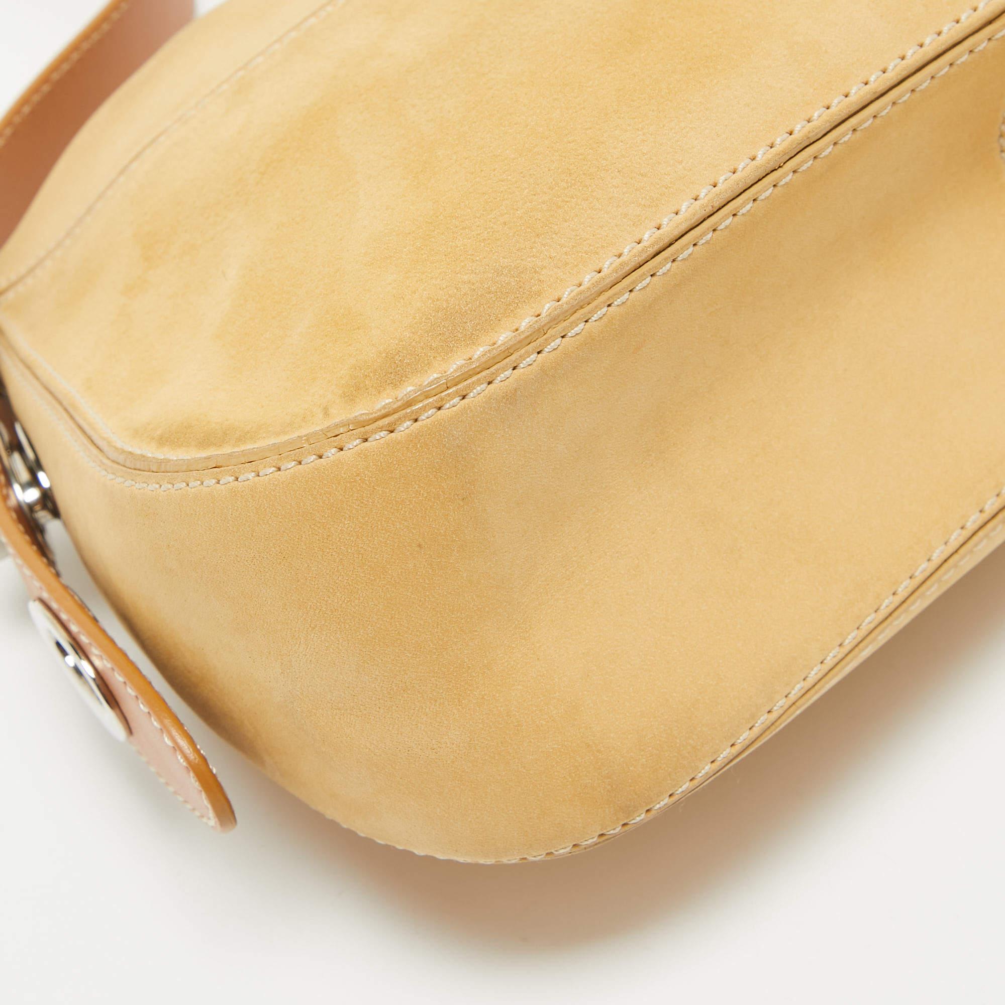 Tod's Tasche mit Drehverschluss aus cremefarbenem/braunem Nubukleder 4