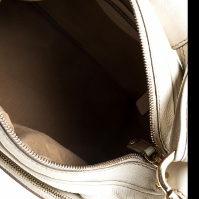 Donna Tod's Cream Leather Zipped Pockets Satchel in vendita