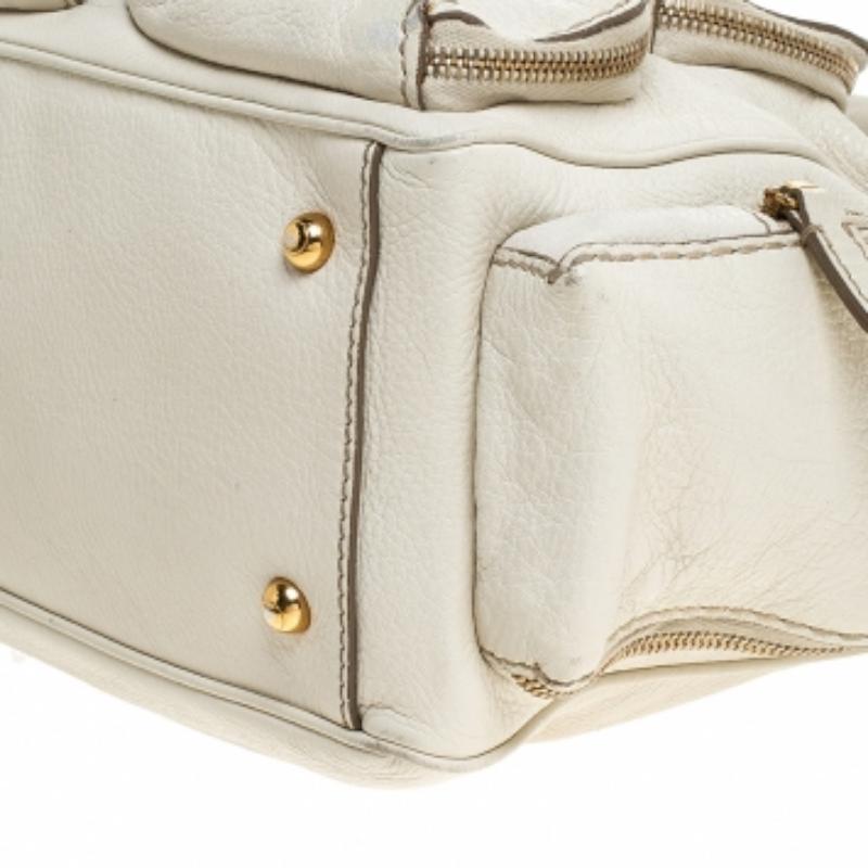 Tod's Cream Leather Zipped Pockets Satchel in vendita 1