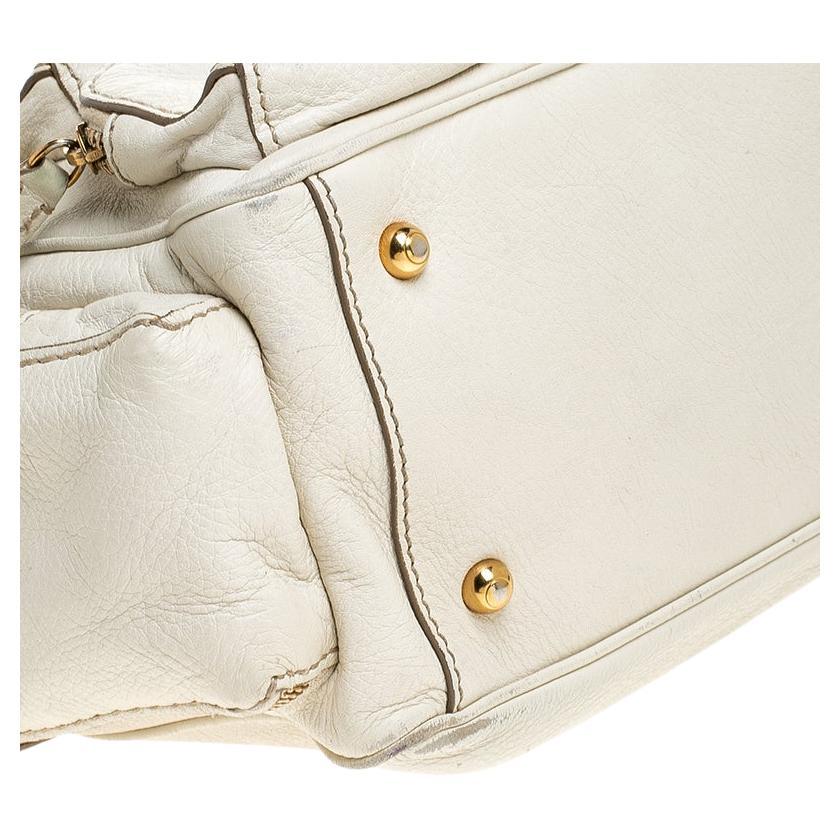 Tod's Cream Leather Zipped Pockets Satchel In Good Condition In Dubai, Al Qouz 2