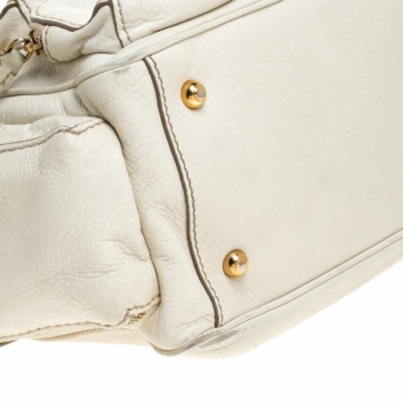 Tod's Cream Leather Zipped Pockets Satchel in vendita 2
