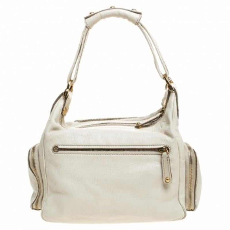 Tod's Cream Leather Zipped Pockets Satchel in vendita 4
