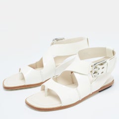 Tod's Cream Patent Leather Cross Strap Flat Sandals Size 36.5