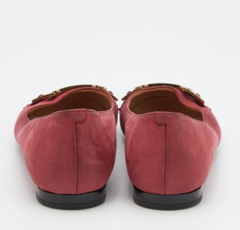 Tod's Crimson Red Leather & Patent Leather Cap Toe Buckle Ballet Flats Size 37 For Sale 2