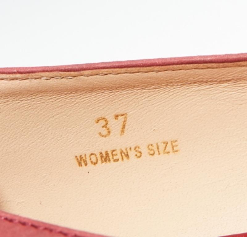 Tod's Crimson Red Leather & Patent Leather Cap Toe Buckle Ballet Flats Size 37 For Sale 4
