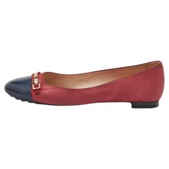 Tod's Crimson Red Leather & Patent Leather Cap Toe Buckle Ballet Flats Size 37