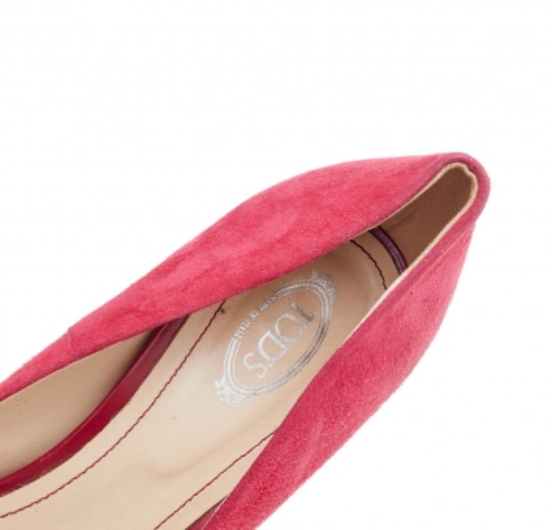 Tod's Crimson Red Suede Peep Toe Wedge Pumps Size 40 For Sale 1