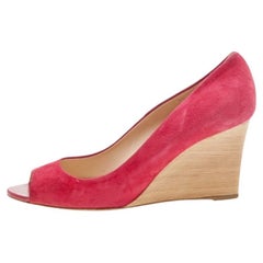 Tod's Crimson Red Suede Peep Toe Wedge Pumps Size 40