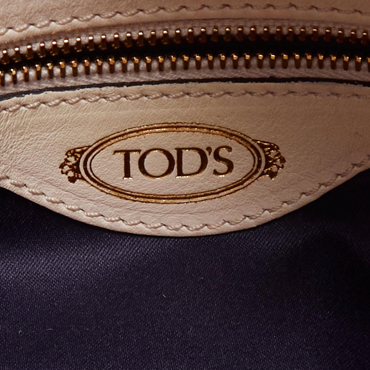 TOD'S D Cube Bauletto cream blue fur white leather GHW bowler bag For Sale 5