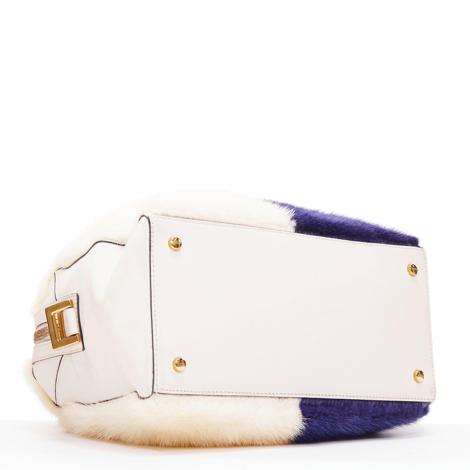 TOD'S D Cube Bauletto cream blue fur white leather GHW bowler bag For Sale 1