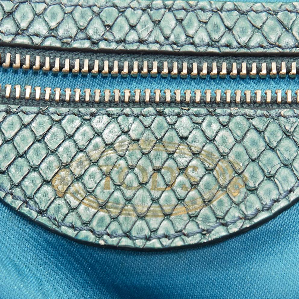 TOD'S D-Styling Bag blue green scaled leather panelled top handle tote 5